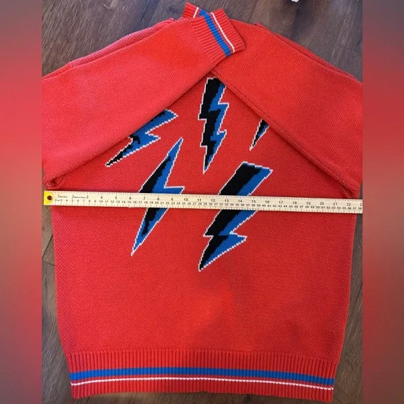 ⚡️ ZARA Red Lightning Bolt Graphic Knit Sweater M - Picture 5 of 8